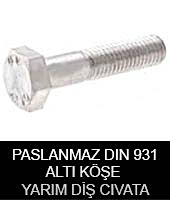 paslanmaz din 931 altı köse yarim diş cıvata